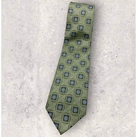 BURMA BIBAS Silk Tie XL Green Geometric W:3.6" - Picture 1 of 6